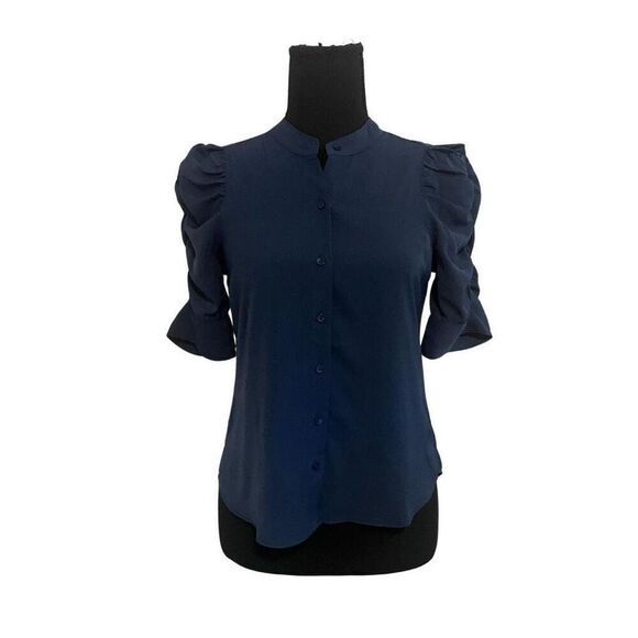 ✨Abercrombie & Fitch Ruched Sleeve Sz Small Blue Top✨ - Picture 2 of 8